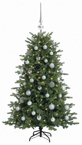 Műkarácsonyfa gömbbel 120 cm 150 LED Meleg fehér PVC és fém
