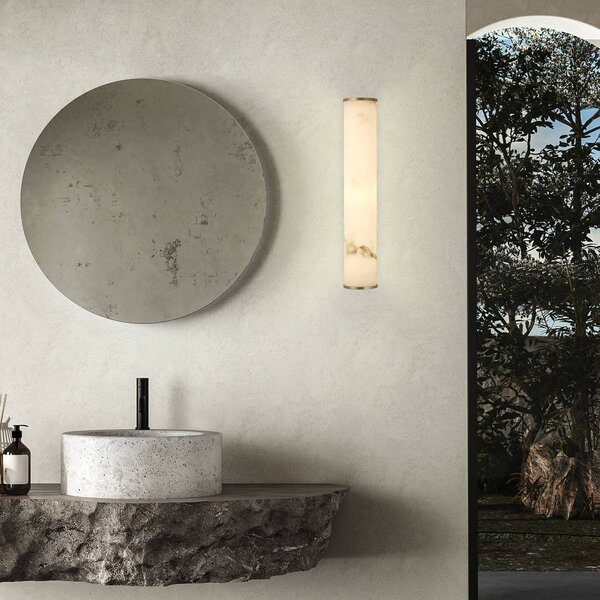 Searchlight LED fürdőszoba fali lámpa Wales, arany/márványos, 35 cm acél/gyanta, dimmelhető, Sárgaréz / arany, Fürdőszoba, fém