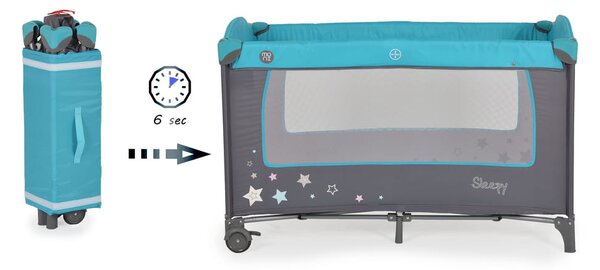 Moni Sleepy összecsukható luxus utazóágy 2 szint+pelenkázó+ játék türkiz