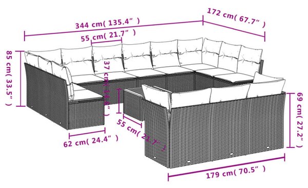 VidaXL Polyrattan Kerti Ülőgarnitúra - 14 részes - Fekete
