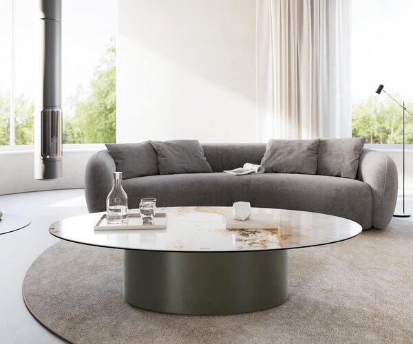 DELIFE Dohányzóasztal Casilda 150x90 cm kerámia Minas melange fehér-bézs középső láb effekt felület titán