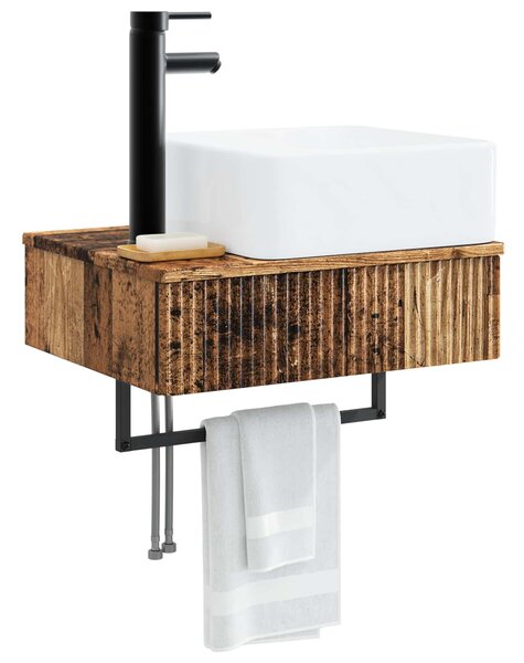 VidaXL Fali Mosdó Antik Fa 53 x 35 x 39 cm Szerelt Fa