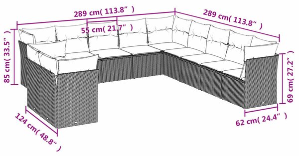 VidaXL Polyrattan Kerti Ülőgarnitúra - 11 részes - Barna