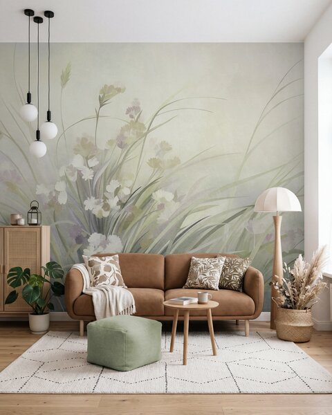 Fotótapéta Magas fű és vadvirágok lágy zöld árnyalatokban, texturált grafika, Fotótapéta virágok és növények, w10062v1 : Uwalls.hu