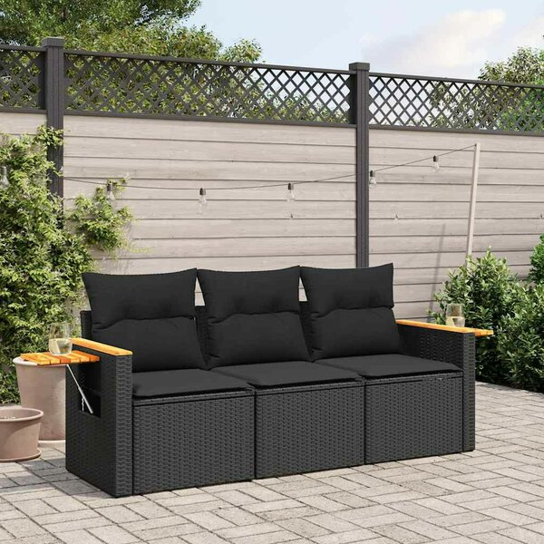 VidaXL 3 részes Kerti Ülőgarnitúra - Fekete Polyrattan