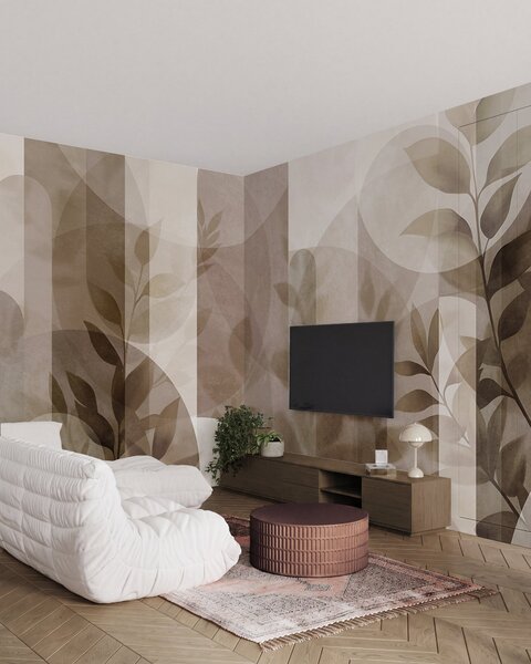 Fotótapéta Absztrakt geometriai elemek és finom levelek tompa barna és bézs színekben, Fotótapéta modern, w10088 : Uwalls.hu