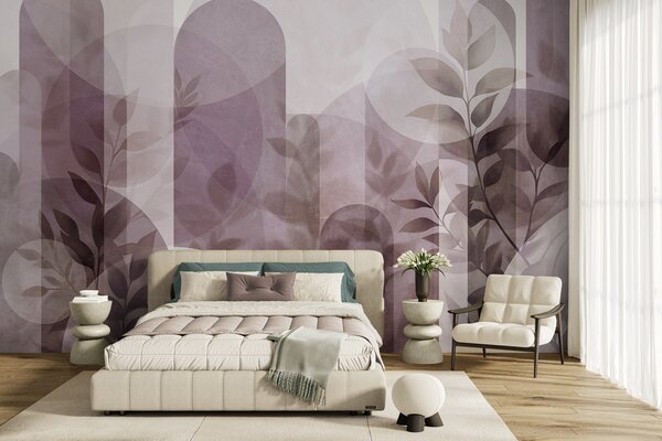 Fotótapéta Absztrakt geometriai elemek és finom levelek halvány rózsaszínben, Fotótapéta modern, w10088v2 : Uwalls.hu