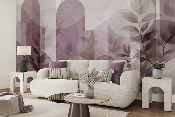Fotótapéta Absztrakt geometriai elemek és finom levelek halvány rózsaszínben, Fotótapéta modern, w10088v2 : Uwalls.hu
