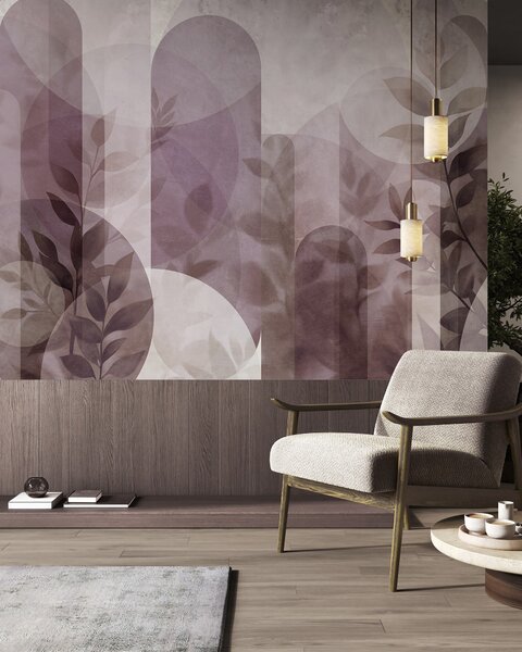 Fotótapéta Absztrakt geometriai elemek és finom levelek halvány rózsaszínben, Fotótapéta modern, w10088v2 : Uwalls.hu