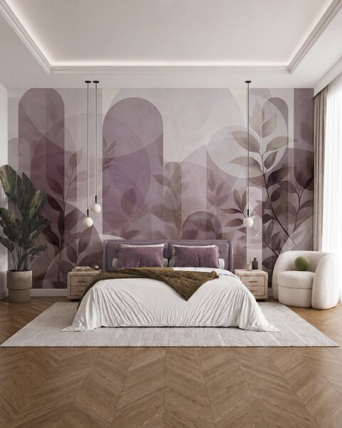 Fotótapéta Absztrakt geometriai elemek és finom levelek halvány rózsaszínben, Fotótapéta modern, w10088v2 : Uwalls.hu