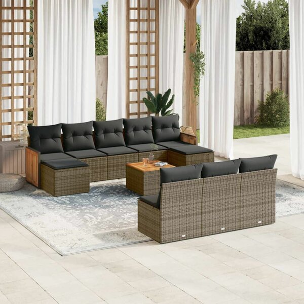 Polyrattan Kerti Ülőgarnitúra - 11 részes - Szürke