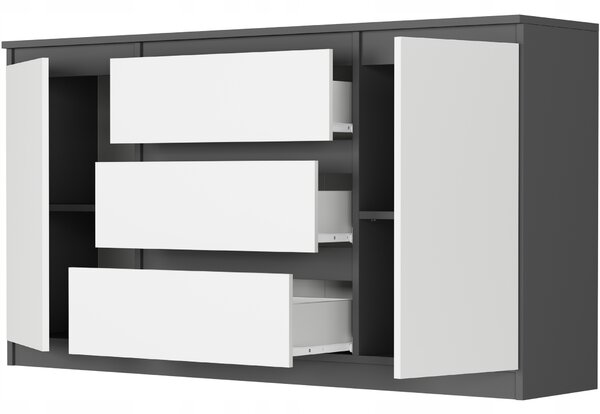 Fiókos komód Rymaxa (antracit + fehér). Akció -16%