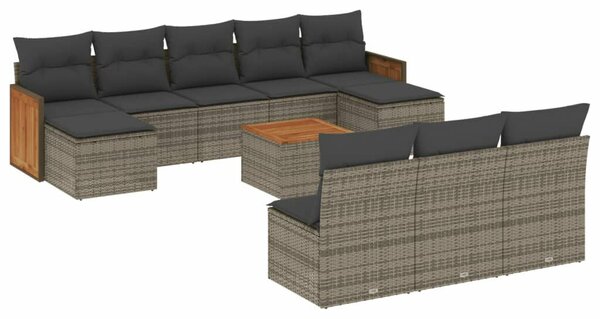 Polyrattan Kerti Ülőgarnitúra - 11 részes - Szürke