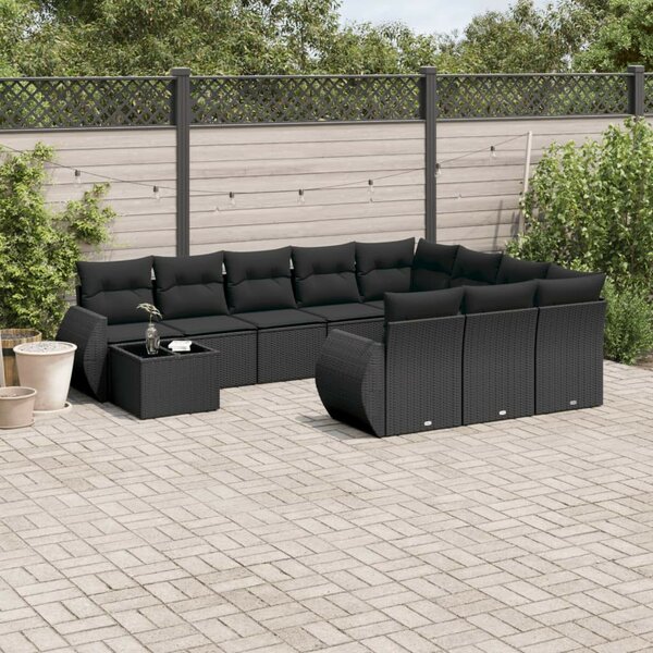 VidaXL Polyrattan Kerti Ülőgarnitúra - 11 részes - Fekete