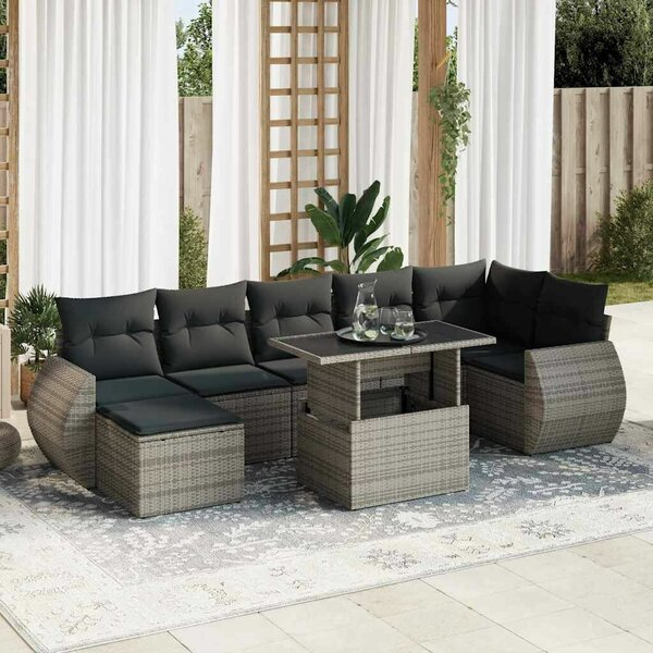 VidaXL Polyrattan Kerti Ülőgarnitúra - 8 részes - Szürke