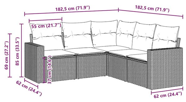 VidaXL 5 részes barna polyrattan kerti ülőgarnitúra párnával