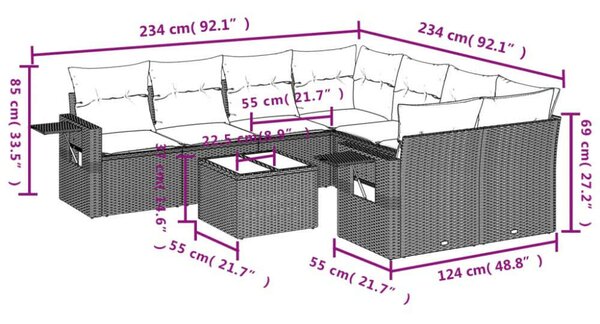 VidaXL Polyrattan Kerti Ülőgarnitúra - 9 részes - Fekete