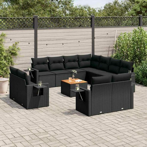 Polyrattan Kerti Ülőgarnitúra - 12 részes - Fekete