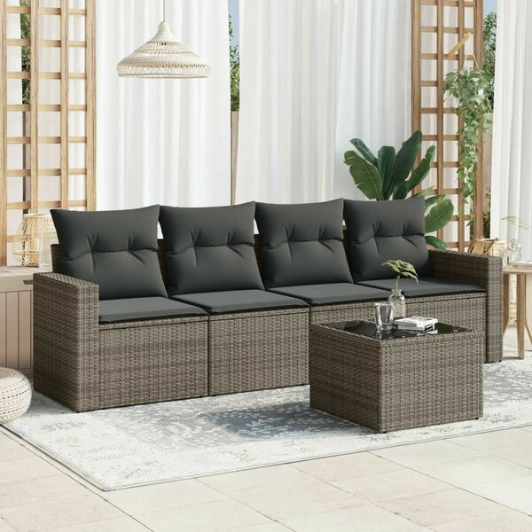 VidaXL Polyrattan Kerti Ülőgarnitúra - 5 részes - Szürke