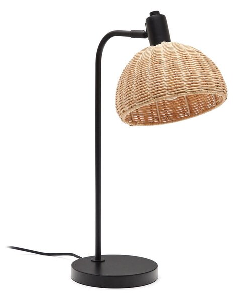 Black Friday - Fekete-natúr színű asztali lámpa rattan búrával (magasság 56 cm) Damila – Kave Home