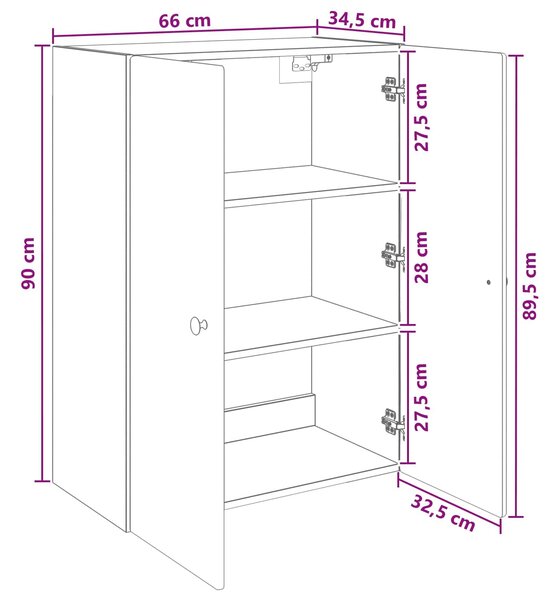 VidaXL Fali szekrény Magasfényű Fehér 66 x 34,5 x 90 cm Szerelt Fa