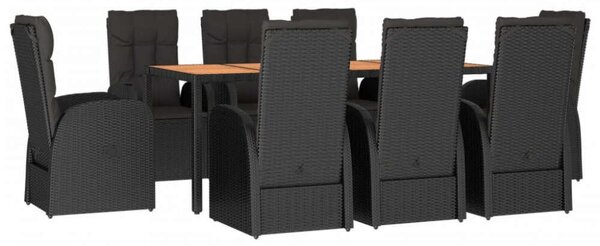 VidaXL 9 részes fekete polyrattan kerti étkezőgarnitúra párnákkal