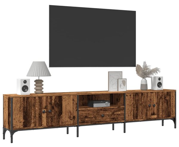 Antik fa színű szerelt fa TV-szekrény fiókkal 200 x 25 x 44 cm