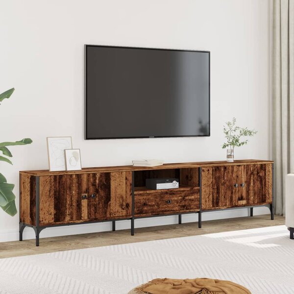 Antik fa színű szerelt fa TV-szekrény fiókkal 200 x 25 x 44 cm