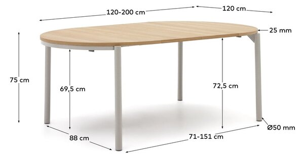 Kerek bővíthető étkezőasztal tölgyfa dekorral ø 120 cm Montuiri – Kave Home