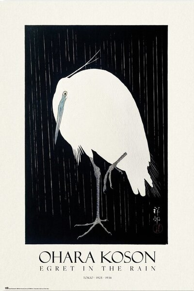 Plakát Ohara Koson - Egret in the Rain, (61 x cm)