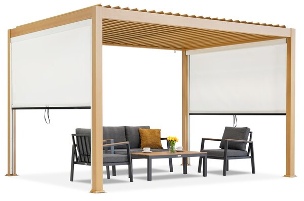Lagos 3x4 szabadon álló terasz pergola 3m Garden Point fából készült 3m-es Garden Point oldalsó redőnnyel - fehér színben