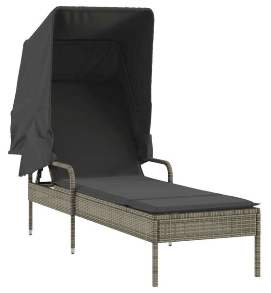 VidaXL Napozóágy - Szürke Polyrattan - Tetővel - 200cm