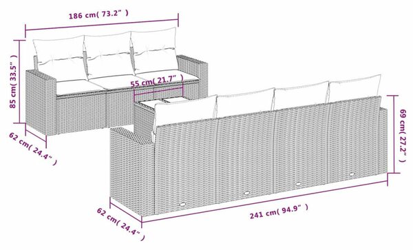 VidaXL Polyrattan Kerti Ülőgarnitúra - 8 részes
