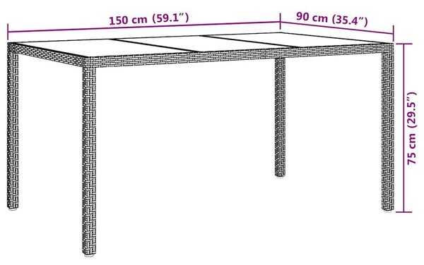 VidaXL Kerti Asztal Szürke 150 x 90 x 75 cm polirattan