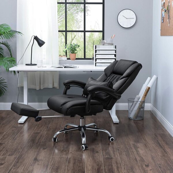Ergonomikus irodai szék, kihúzható lábtartóval, 135°-ig állítható háttámlával, max. 150 kg terhelhetőség, 70x70x125 cm, fekete