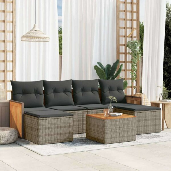 VidaXL Polyrattan Kerti Ülőgarnitúra - 7 részes - Szürke