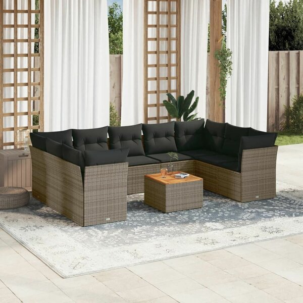 VidaXL Polyrattan Kerti Ülőgarnitúra - 10 részes - Szürke