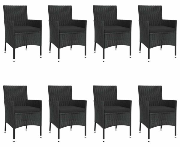 Polyrattan Kerti Étkezőgarnitúra - 9 részes - Fekete
