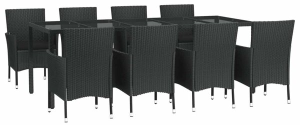 Polyrattan Kerti Étkezőgarnitúra - 9 részes - Fekete