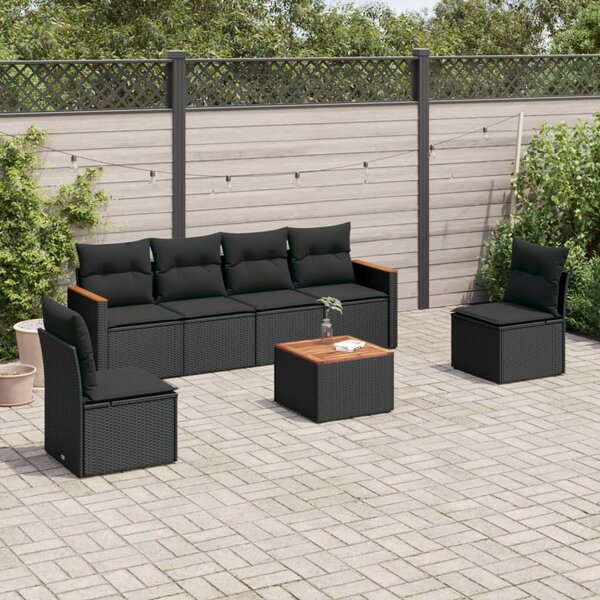 VidaXL - 7 részes Kerti Ülőgarnitúra - Fekete Polyrattan