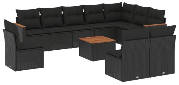VidaXL Polyrattan Kerti Ülőgarnitúra - 11 részes - Fekete