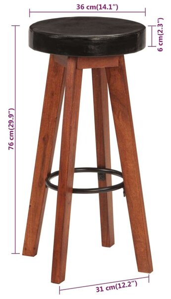 VidaXL Bárszék - 2 db - Akácfa és Bőr - 76cm