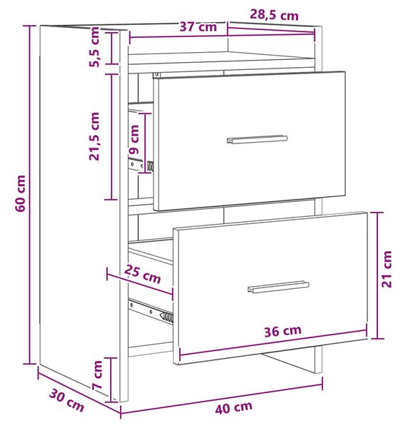 VidaXL Éjjeliszekrények 2 pcs Fekete Tölgy 40 x 30 x 60 cm Szerelt Fa