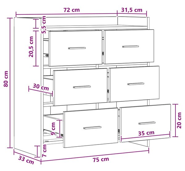 VidaXL Széf Fehér 75 x 33 x 80 cm Szerelt Fa