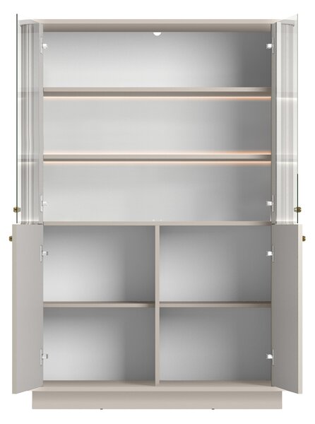 Vesper négyajtós vitrines szekrény 103 cm lábazaton - kasmír / arany fogantyúk