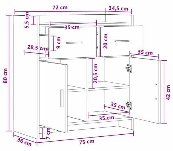 VidaXL Széf Antik Fa 75 x 36 x 80 cm Szerelt Fa