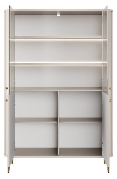 Vesper négyajtós vitrines szekrény 103 cm - kasmír / arany lábak