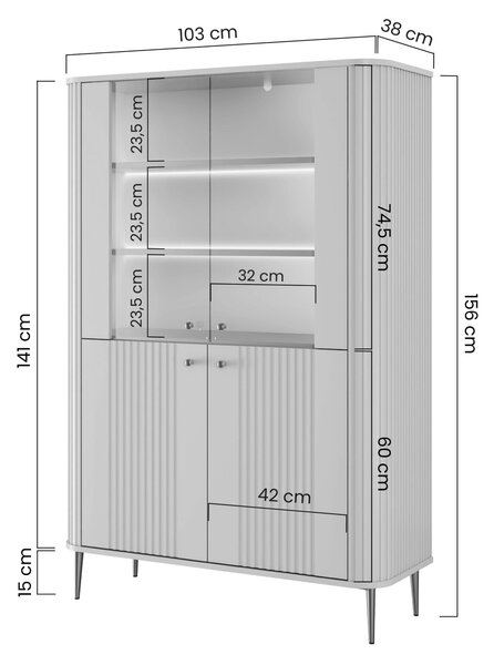 Vesper négyajtós vitrines szekrény 103 cm - kasmír / fekete lábak