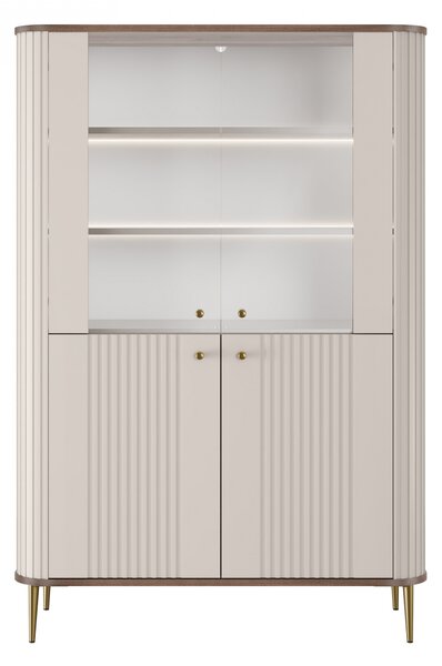 Vesper négyajtós vitrin 103 cm - kasmír / dió / arany lábak