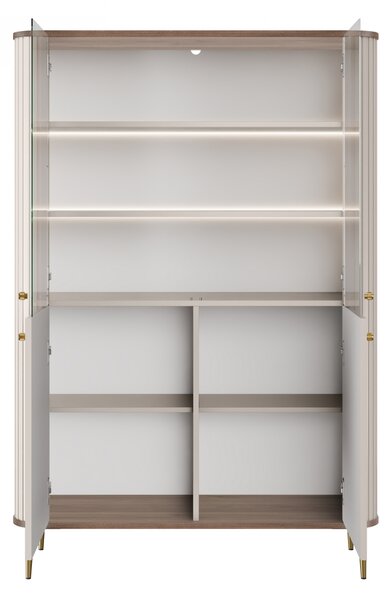 Vesper négyajtós vitrin 103 cm - kasmír / dió / arany lábak
